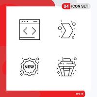 Set of 4 Vector Filledline Flat Colors on Grid for content label website multimedia shopping Editable Vector Design Elements