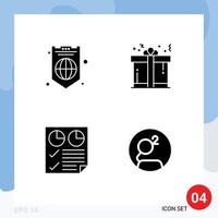 Pack of 4 Modern Solid Glyphs Signs and Symbols for Web Print Media such as global document shield gift report Editable Vector Design Elements