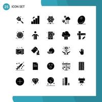 Mobile Interface Solid Glyph Set of 25 Pictograms of marketing cloud finance dimond language Editable Vector Design Elements