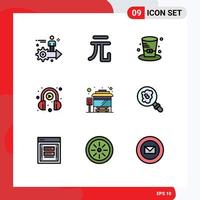 Pictogram Set of 9 Simple Filledline Flat Colors of stop play cap learning e learning Editable Vector Design Elements