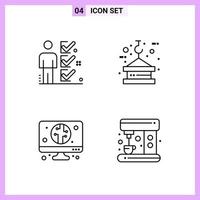 4 Icons in Line Style Outline Symbols on White Background Creative Vector Signs for Web mobile and Print