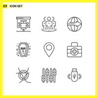 9 Icon Set Simple Line Symbols Outline Sign on White Background for Website Design Mobile Applications and Print Media vector