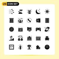 Solid Glyph Pack of 25 Universal Symbols of connection night plant moon message Editable Vector Design Elements