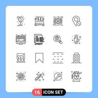 16 Universal Outlines Set for Web and Mobile Applications pin map lab location return Editable Vector Design Elements