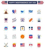 feliz día de la independencia paquete de iconos de 25 pisos para web y director de impresión estados de correo sobre de invitación elementos de diseño de vector de día de estados unidos editables