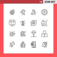 Set of 16 Vector Outlines on Grid for data charity time currency dollar Editable Vector Design Elements