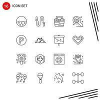 Universal Icon Symbols Group of 16 Modern Outlines of web seo skipping toolkit construction Editable Vector Design Elements