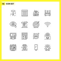 Modern Set of 16 Outlines and symbols such as zombie mutation signal modem network Editable Vector Design Elements