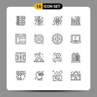 Pack of 16 Modern Outlines Signs and Symbols for Web Print Media such as website internet flower browser firewall Editable Vector Design Elements