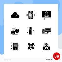 Stock Vector Icon Pack of 9 Line Signs and Symbols for computer connector video player cable emoji Editable Vector Design Elements