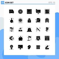 User Interface Pack of 25 Basic Solid Glyphs of games server analytics pc monitor Editable Vector Design Elements