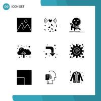 Vector Pack of 9 Glyph Symbols Solid Style Icon Set on White Background for Web and Mobile