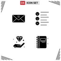 Universal Icon Symbols Group of 4 Modern Solid Glyphs of envelope diamond message list hold Editable Vector Design Elements