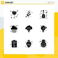 Pictogram Set of 9 Simple Solid Glyphs of focus light music idea rain Editable Vector Design Elements