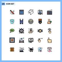 Pack of 25 creative Filled line Flat Colors of radio devices snow software download Editable Vector Design Elements