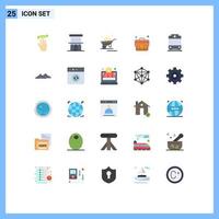 25 Universal Flat Color Signs Symbols of suitcase business property wheelbarrow trolley Editable Vector Design Elements