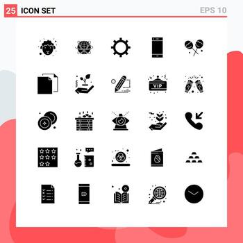 paquete de líneas vectoriales editables de 25 glifos sólidos simples de gestión de contactos de Internet de teléfonos inteligentes elementos de diseño vectorial editables vector