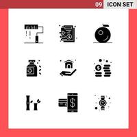 9 Universal Solid Glyphs Set for Web and Mobile Applications cash home money building medicine Editable Vector Design Elements