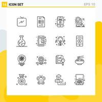 Pictogram Set of 16 Simple Outlines of sms experiment cancel ride boiling flask marketing planning Editable Vector Design Elements