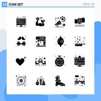 moderno 16 iconos de estilo sólido símbolos de glifo para uso general signo de icono sólido creativo aislado sobre fondo blanco paquete de 16 iconos vector