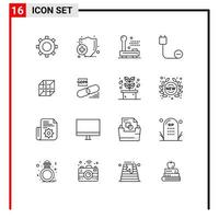 Group of 16 Outlines Signs and Symbols for delivrey power electronic hardware cord Editable Vector Design Elements