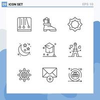 Outline Pack of 9 Universal Symbols of university education tether degree stars Editable Vector Design Elements