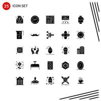 25 User Interface Solid Glyph Pack of modern Signs and Symbols of hand watch meeting mail board marketing Editable Vector Design Elements