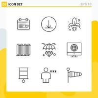 colección de 9 iconos de línea universal conjunto de iconos para web y móvil vector