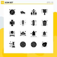 Group of 16 Solid Glyphs Signs and Symbols for video action company camera construction Editable Vector Design Elements