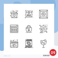 Set of 9 Modern UI Icons Symbols Signs for lock investment box business web Editable Vector Design Elements