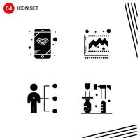 Collection of 4 Vector Icons in solid style Pixle Perfect Glyph Symbols for Web and Mobile Solid Icon Signs on White Background 4 Icons