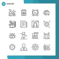 Vector Pack of 16 Outline Symbols Line Style Icon Set on White Background for Web and Mobile