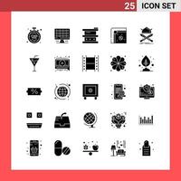 25 Icon Pack Solid Style Glyph Symbols on White Background Simple Signs for general designing vector