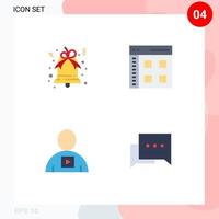 Group of 4 Modern Flat Icons Set for bell body app user playback Editable Vector Design Elements