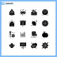 16 Icons Solid style Creative Glyph Symbols Black Solid Icon Sign Isolated on White Background vector