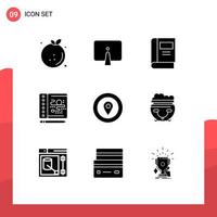 Set of 9 Commercial Solid Glyphs pack for location process imac creative knowledge Editable Vector Design Elements