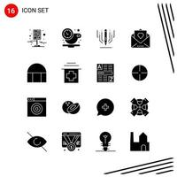 Collection of 16 Vector Icons in solid style Pixle Perfect Glyph Symbols for Web and Mobile Solid Icon Signs on White Background 16 Icons