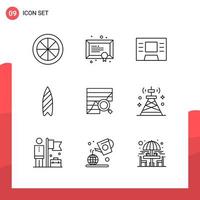 Pack of 9 Universal Outline Icons for Print Media on White Background vector