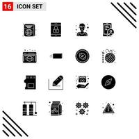 16 Universal Solid Glyph Signs Symbols of data visualization analytics monitoring exerciser user secure Editable Vector Design Elements