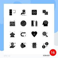 16 User Interface Solid Glyph Pack of modern Signs and Symbols of protein moisturizer electric antivirus gaming Editable Vector Design Elements