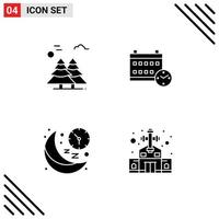 Stock Vector Icon Pack of 4 Line Signs and Symbols for alpine clock pine trees day moon Editable Vector Design Elements