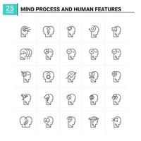 25 Mind Process And Human Features icon set vector background