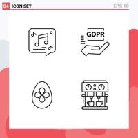 Modern Set of 4 Filledline Flat Colors Pictograph of chat decoration music gdpr easter egg Editable Vector Design Elements