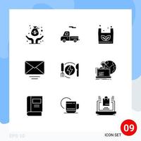 9 User Interface Solid Glyph Pack of modern Signs and Symbols of hotel energy eco consumption mail Editable Vector Design Elements