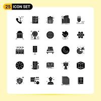 Group of 25 Solid Glyphs Signs and Symbols for smart city programming buildings payment Editable Vector Design Elements