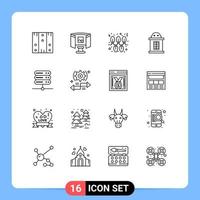 Pictogram Set of 16 Simple Outlines of network train technology house holidays Editable Vector Design Elements