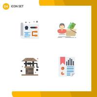 Group of 4 Modern Flat Icons Set for designing farm salary shopping well Editable Vector Design Elements