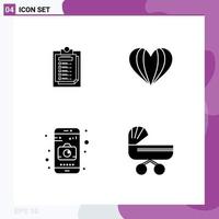 Group of 4 Solid Glyphs Signs and Symbols for card camera file love trolly Editable Vector Design Elements