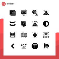 Pictogram Set of 16 Simple Solid Glyphs of kayak smoke research pollution fire Editable Vector Design Elements