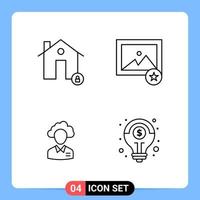 4 Line Black Icon Pack Outline Symbols for Mobile Apps isolated on white background 4 Icons Set